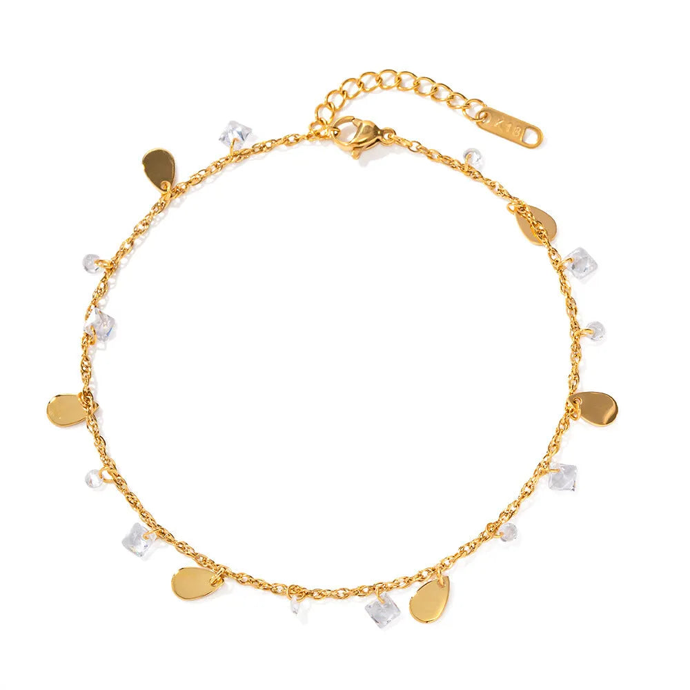 Women's stainless steel geometric water drop tassel anklet in JDAW2303012 colour