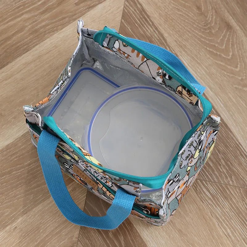 Women's printed canvas handbag with aluminium frame in horizontal square shape