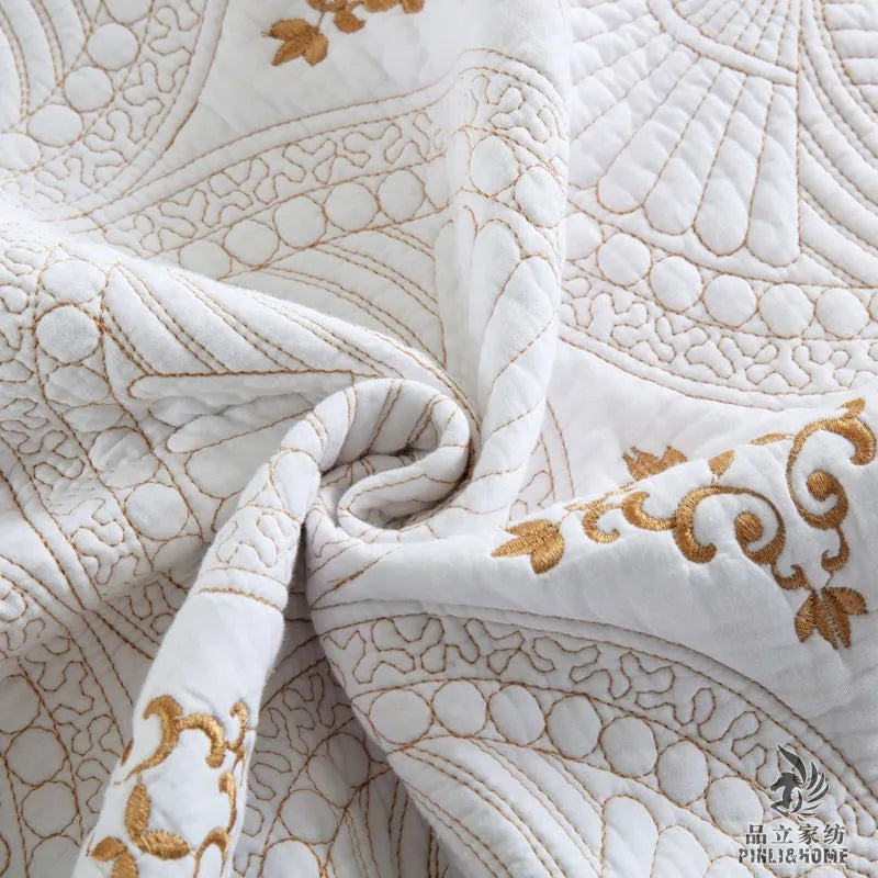 European-style embroidered cotton bed cover set with pillowcases for 1.8 metre bed