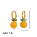 Gold plated fruit and vegetable design earrings showing carrot, orange and blueberry styles