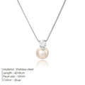Women's stainless steel necklace with imitation pearl pendant and zircon accents