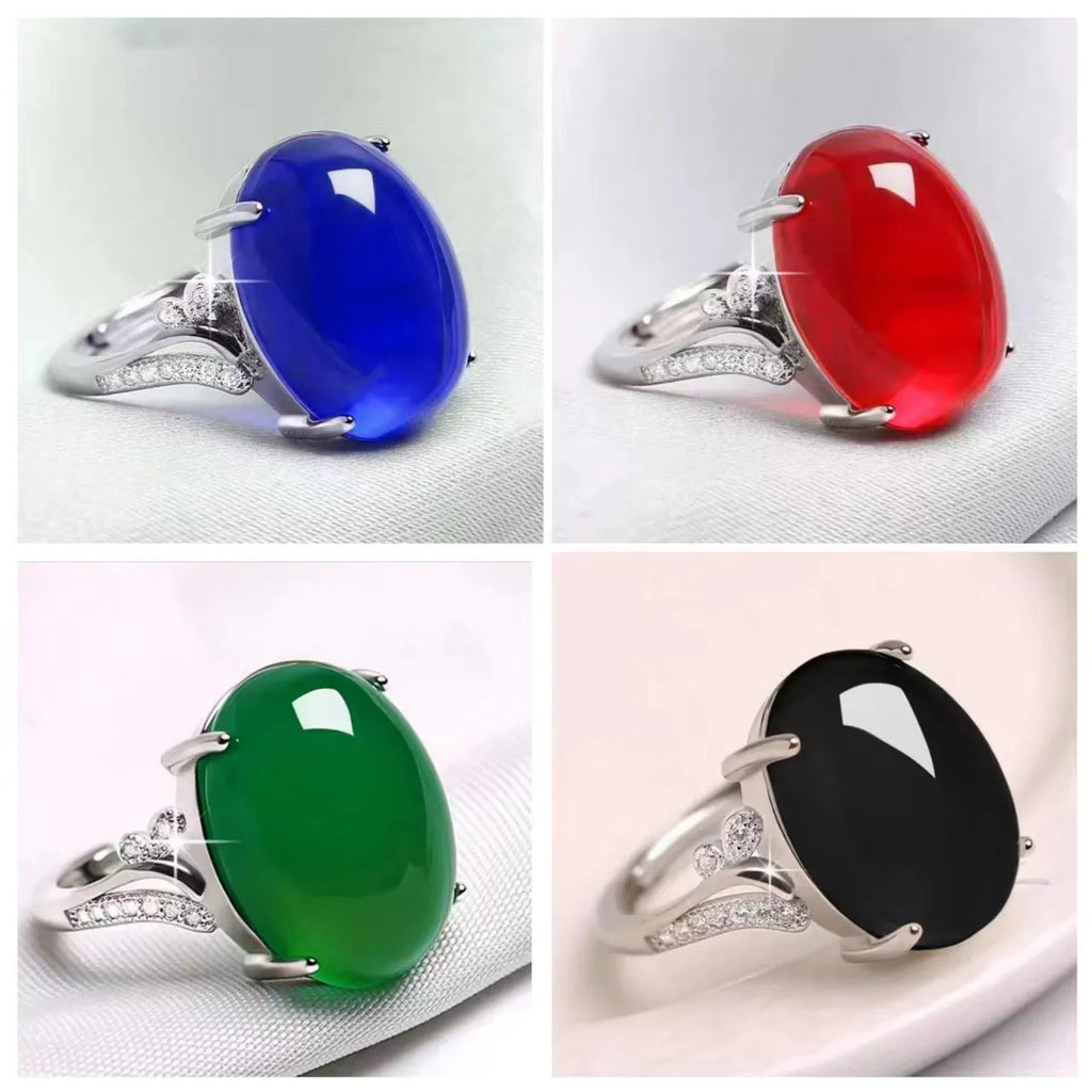 Adjustable women's natural sapphire ring in ethnic geometric style with alloy construction showing colour options
