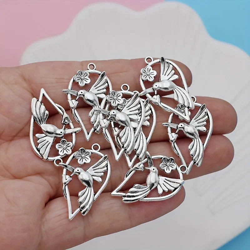Silver-tone alloy Magpie pendant with detailed bird pattern for DIY jewellery making