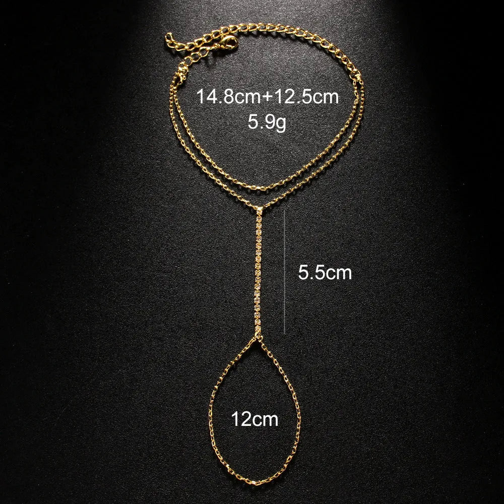 Women's geometric rhinestone bracelet with gold electroplated finish showing Bohemian style details