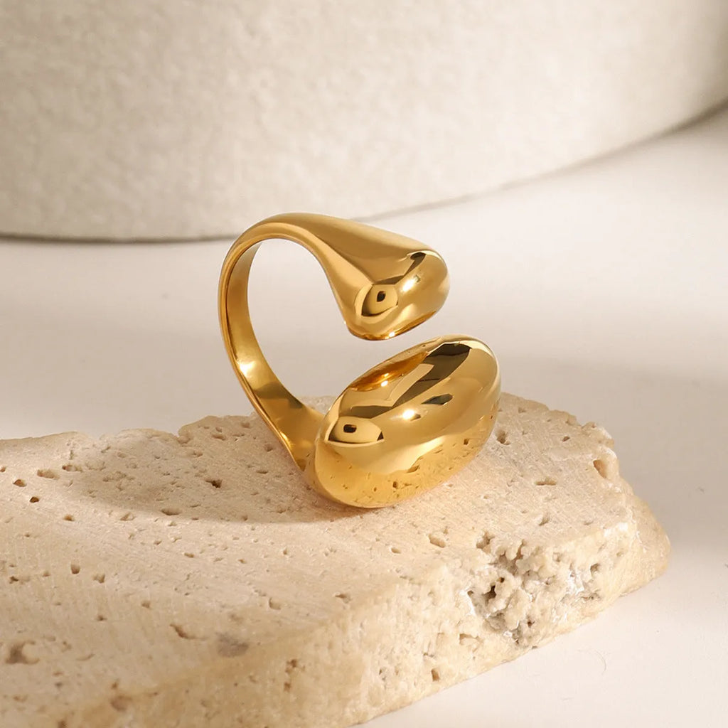 Women's stainless steel geometric open ring with exaggerated shape and electroplated finish