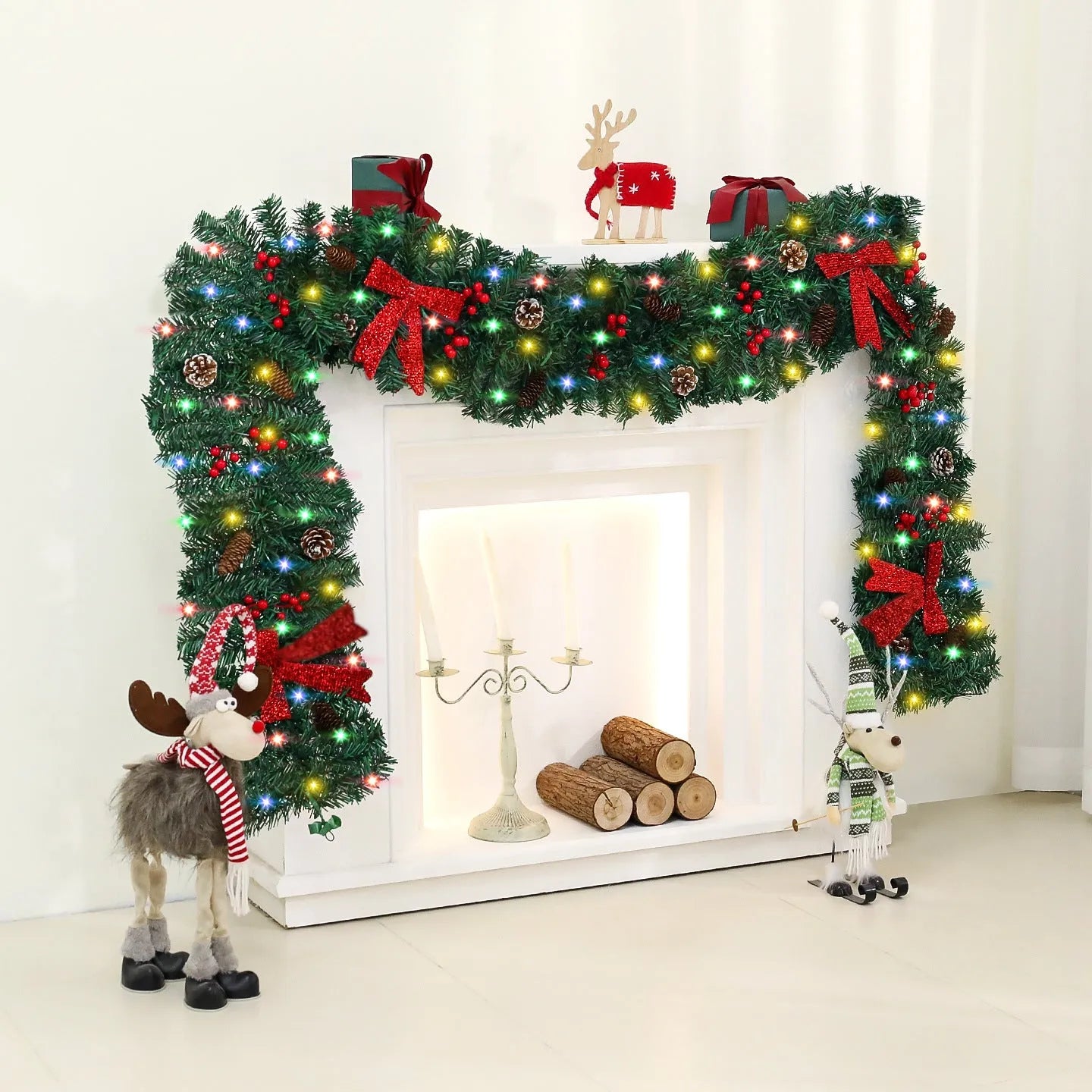 PVC rattan Christmas decorative cane with pine cone bow accent in European style design