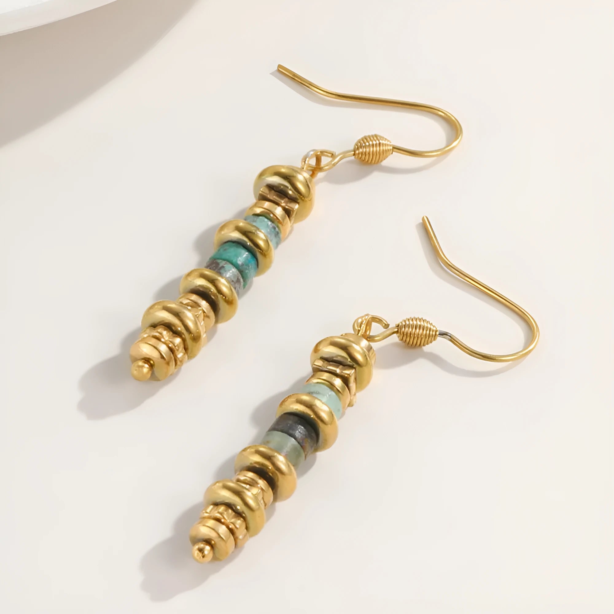 Geometric retro titanium steel dangle earrings with 18K gold-plated finish