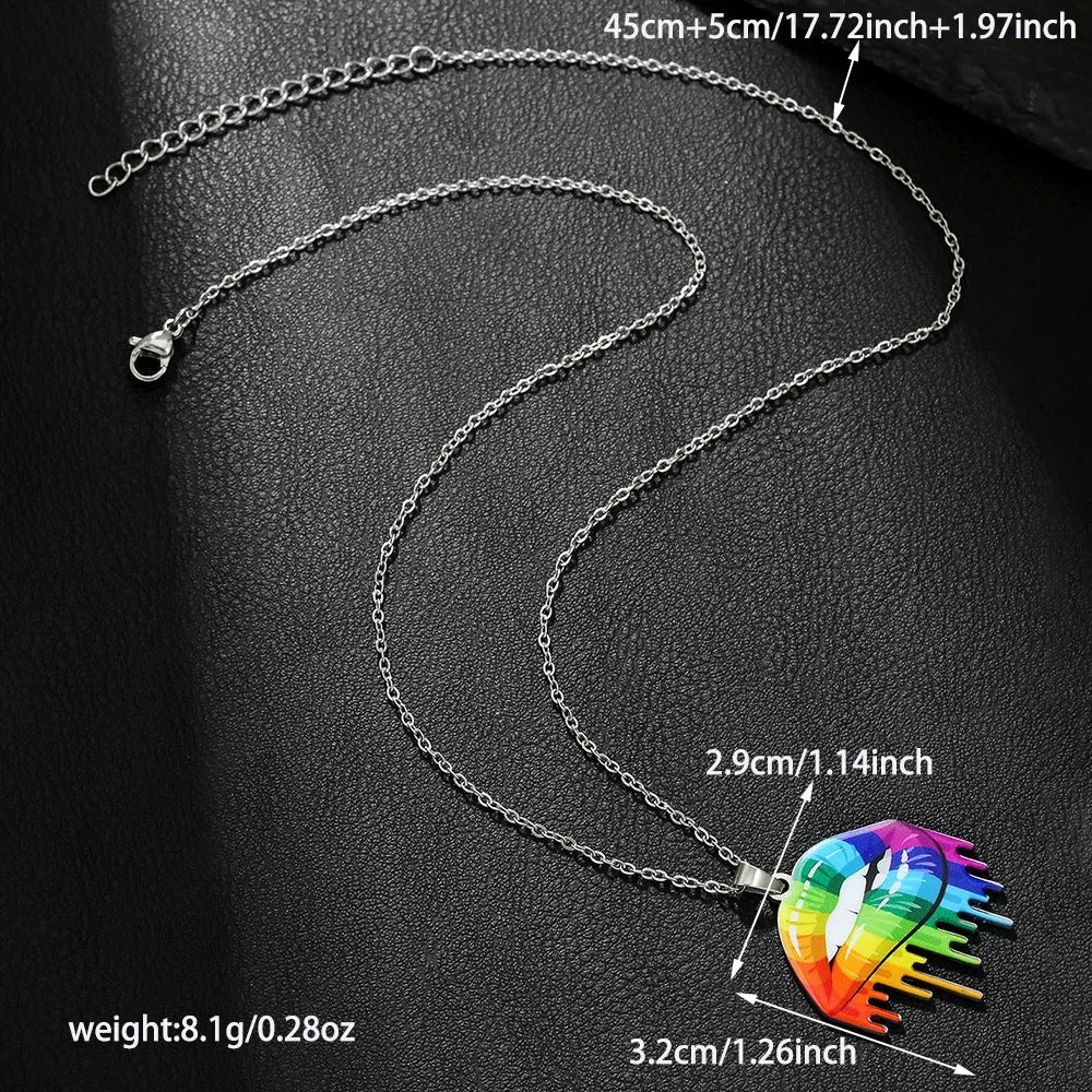 Stainless steel necklace and bracelet set with coloured inspirational printing on the pendants.