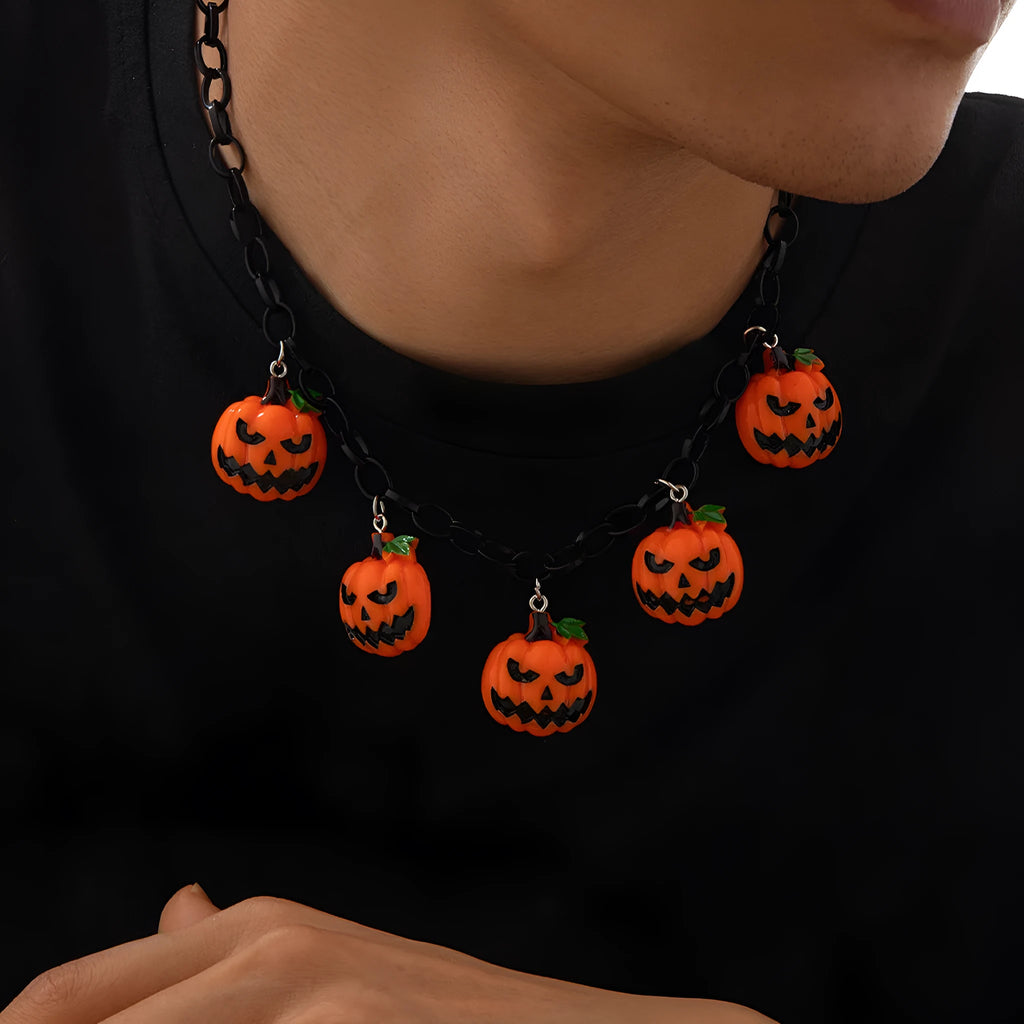 Halloween ghost pumpkin acrylic necklace with cartoon character modelling in mixed colour 06705