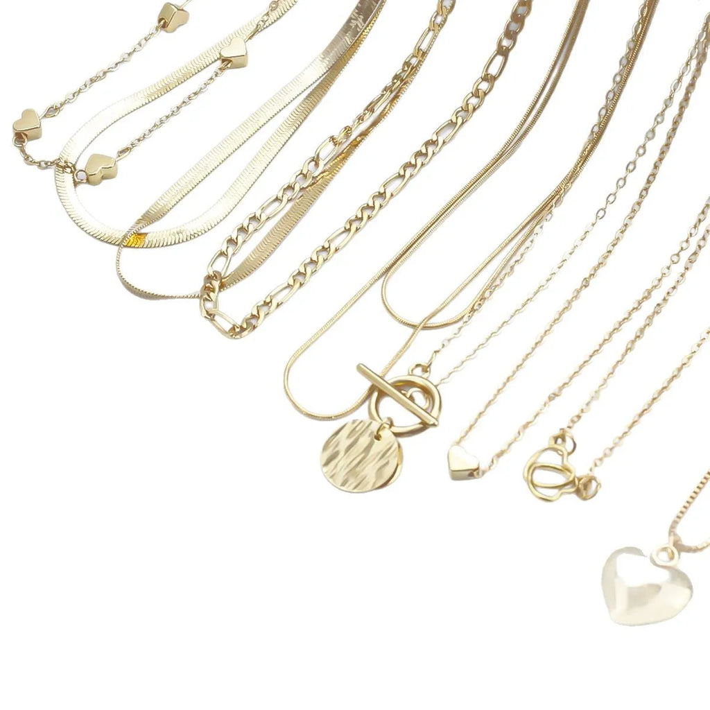 10-piece gold women's necklace set with alloy pendants on adjustable snake bones chain jewellery collection
