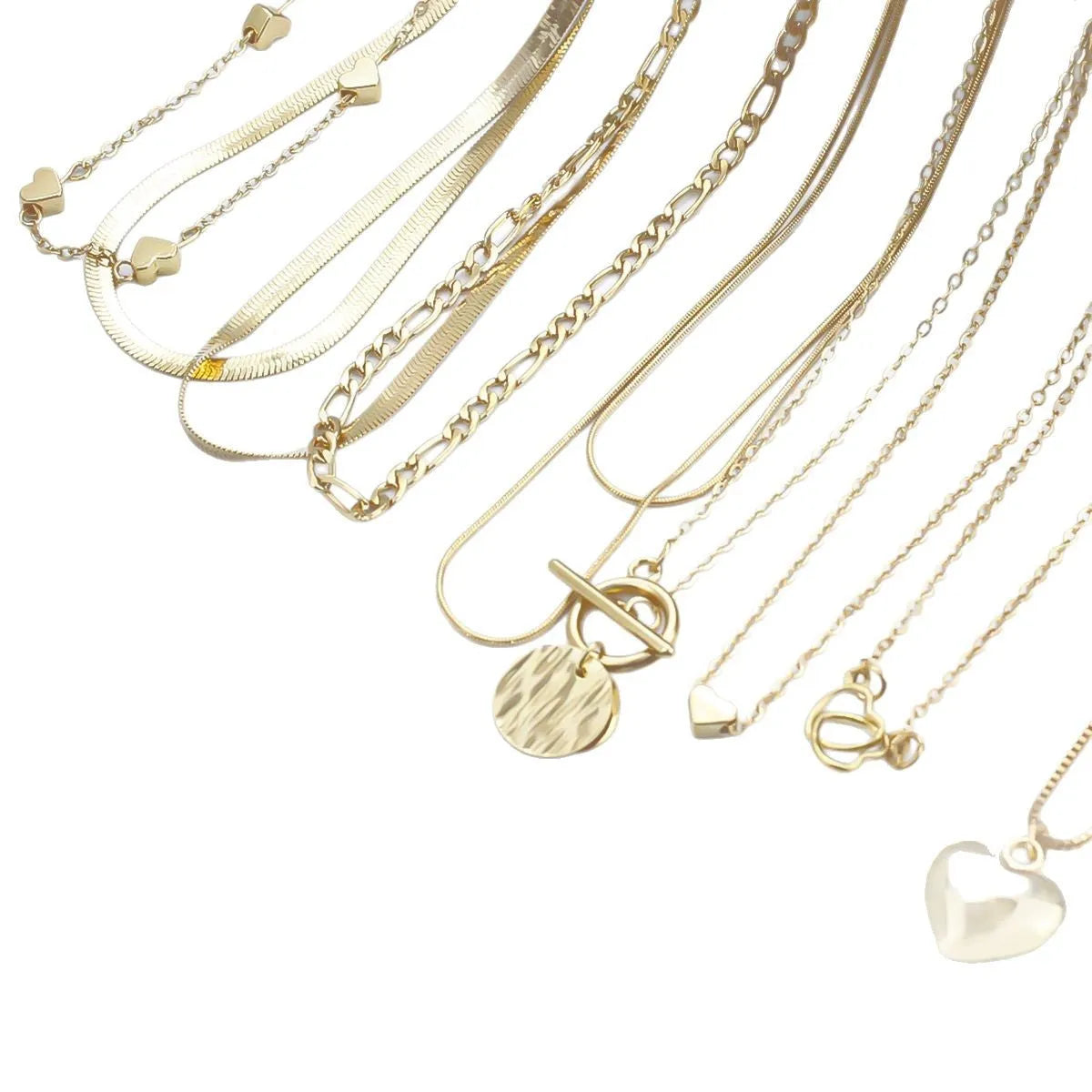 10-piece gold women's necklace set with alloy pendants on adjustable snake bones chain jewellery collection