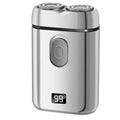 Rechargeable electric shaver with LED display in black, silver, and LCD black colour options.