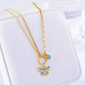 Gold titanium steel jewellery set with colourful epoxy butterfly pendant designs