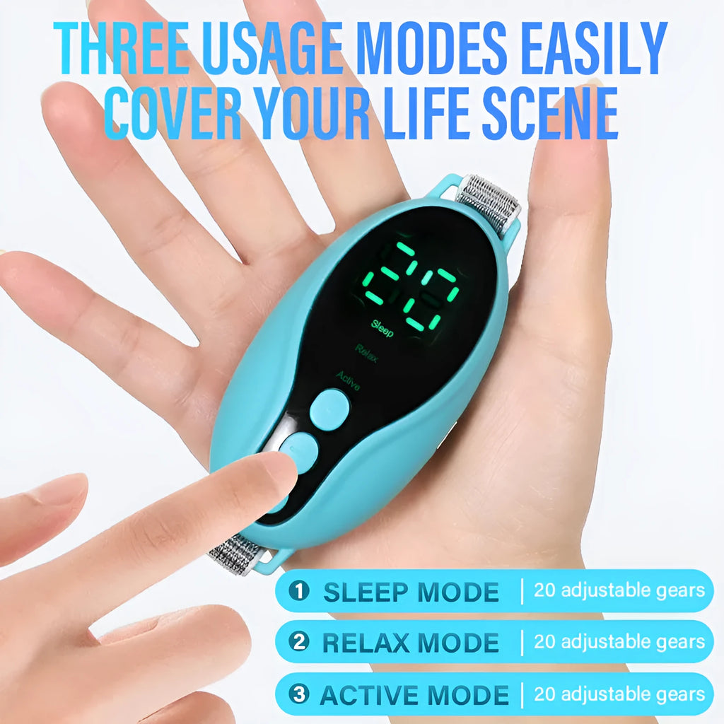 White or blue USB sleep monitor with compact 80×40×20mm dimensions and adjustable wind speed settings