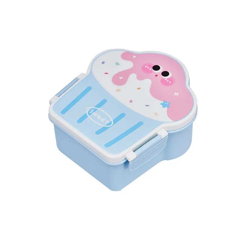 Creative ice cream shaped plastic lunch box with spoon and fork in pink or blue colour