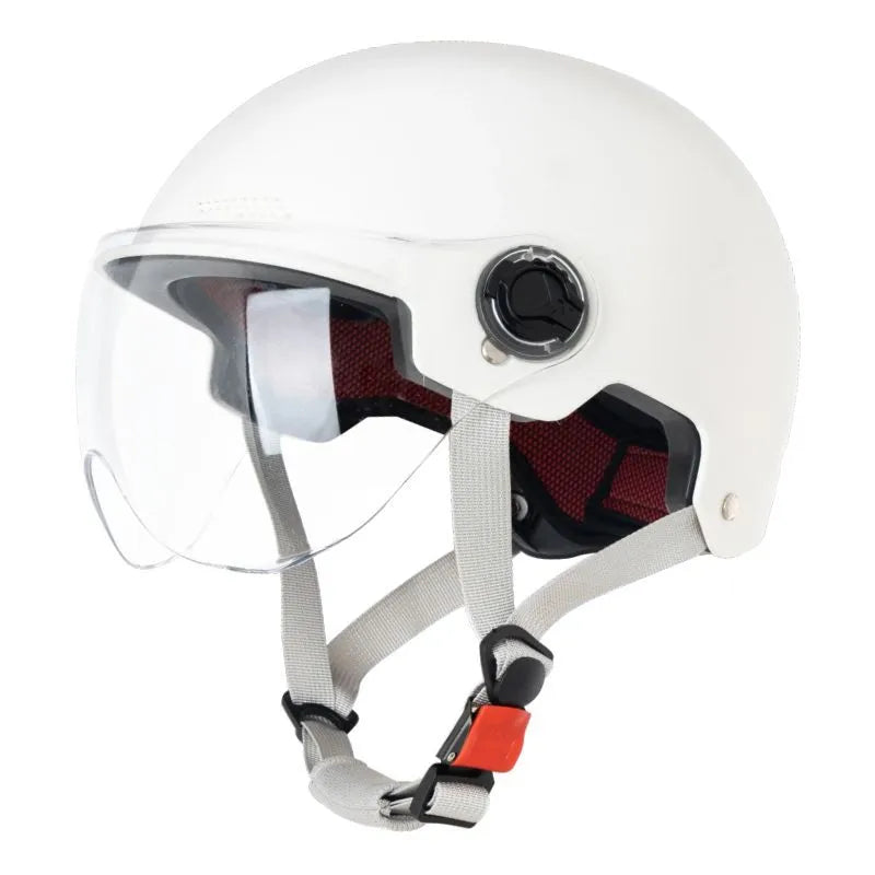 3C certified electric motorcycle helmet with sun visor in light pink colour.