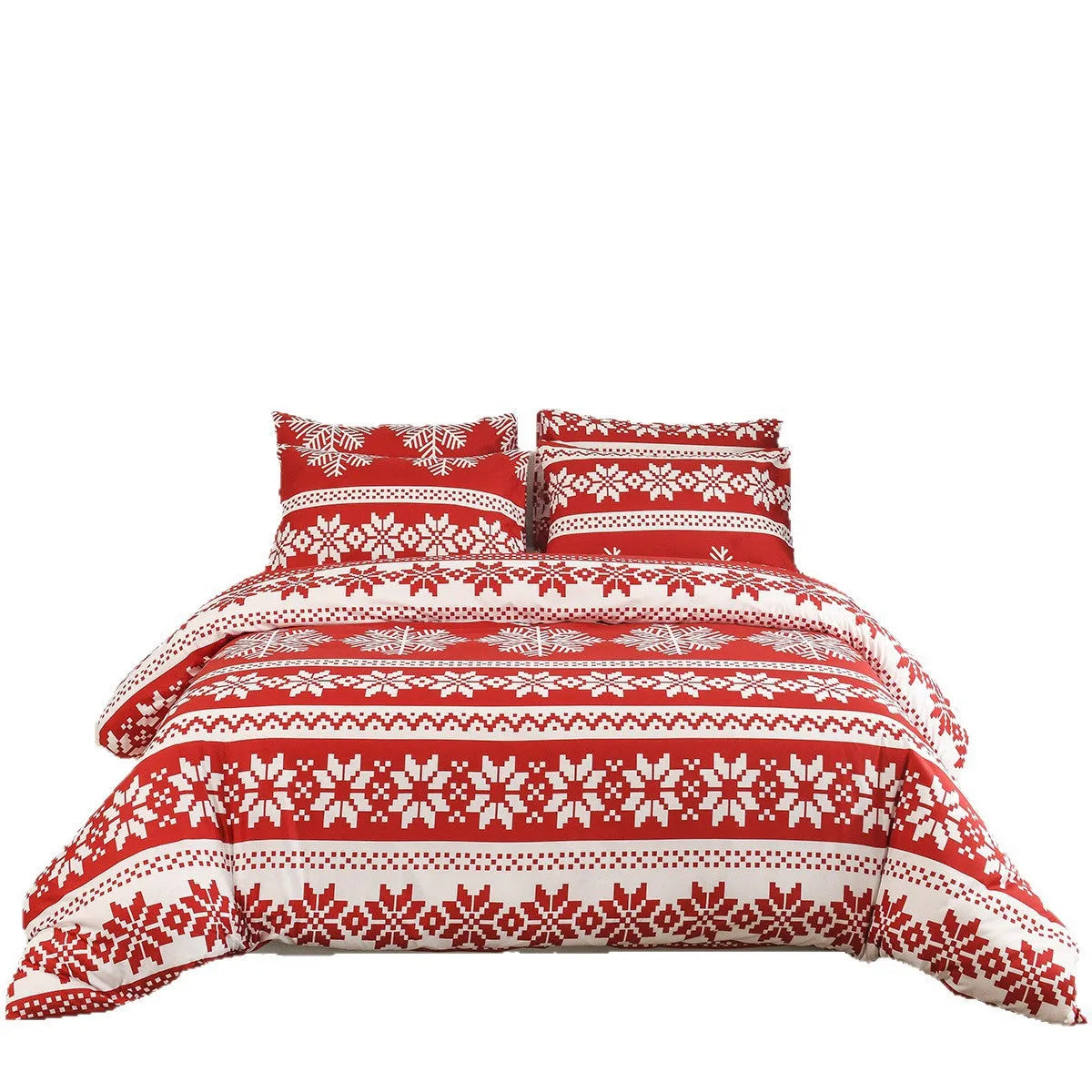 Winter Sleepers red Christmas pattern bed three-piece set with modern design on bed