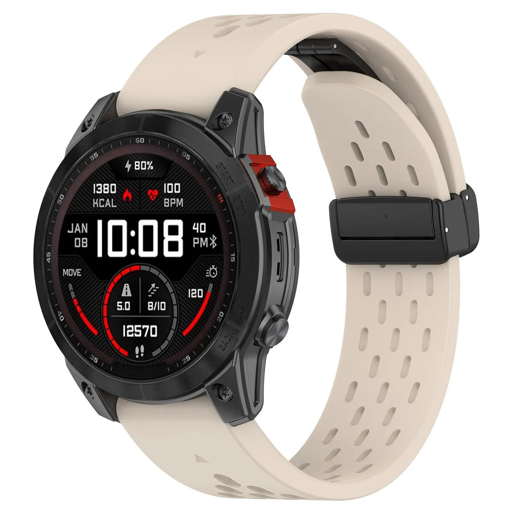 Garmin Fenix quick release porous watch strap in multiple colours showing 20mm, 22mm, and 26mm size options.