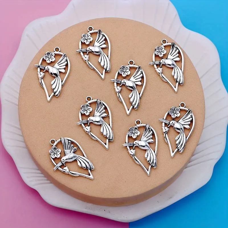Silver-tone alloy Magpie pendant with detailed bird pattern for DIY jewellery making