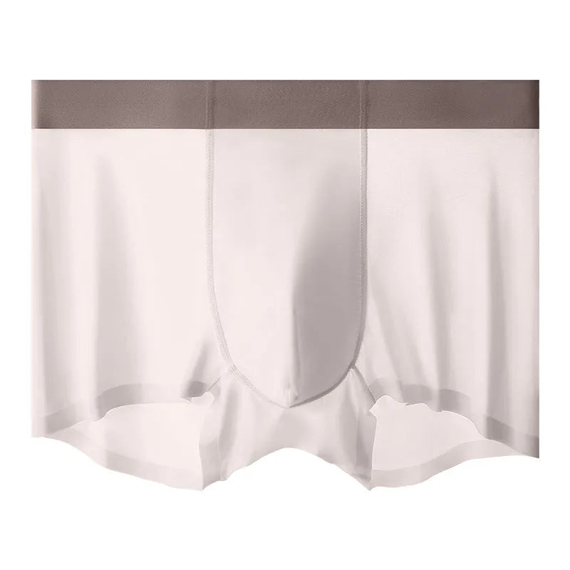 Men's ice silk shorts in bean green with a seamless mid-waist design