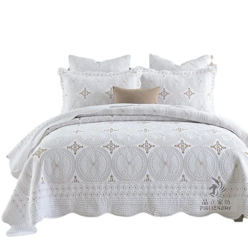 European-style embroidered cotton bed cover set with pillowcases for 1.8 metre bed