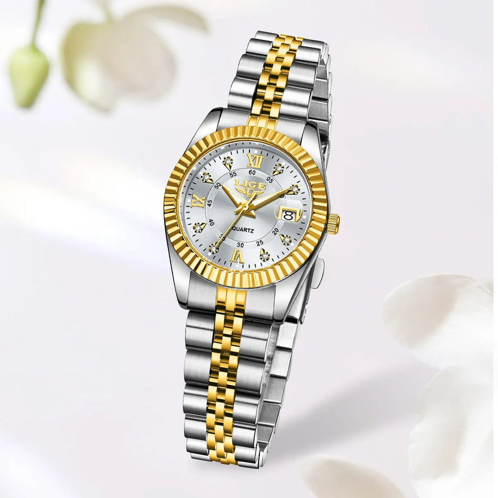 Women's waterproof quartz fashion watch in multiple colour options with 10mm thickness
