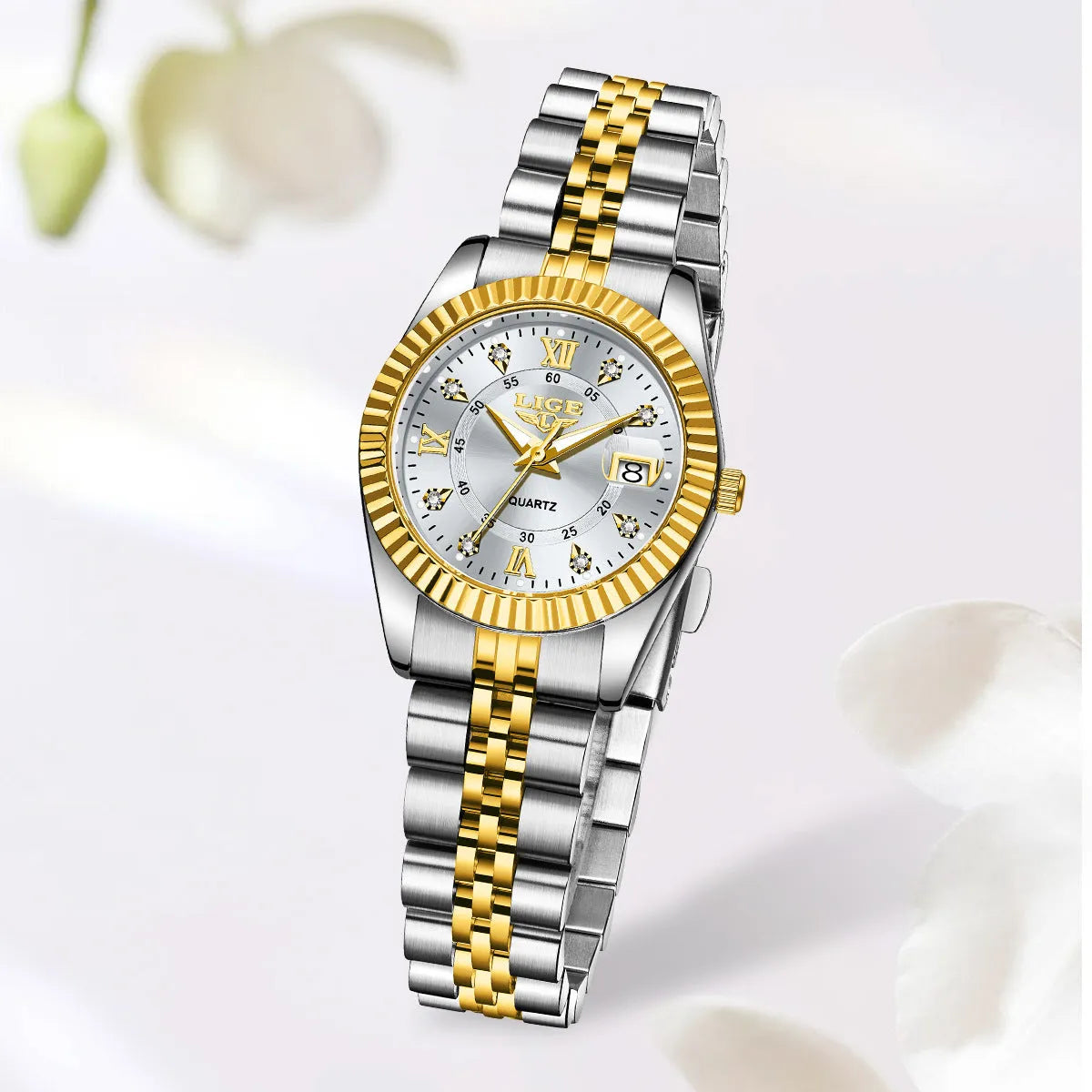 Women's waterproof quartz fashion watch in multiple colour options with 10mm thickness