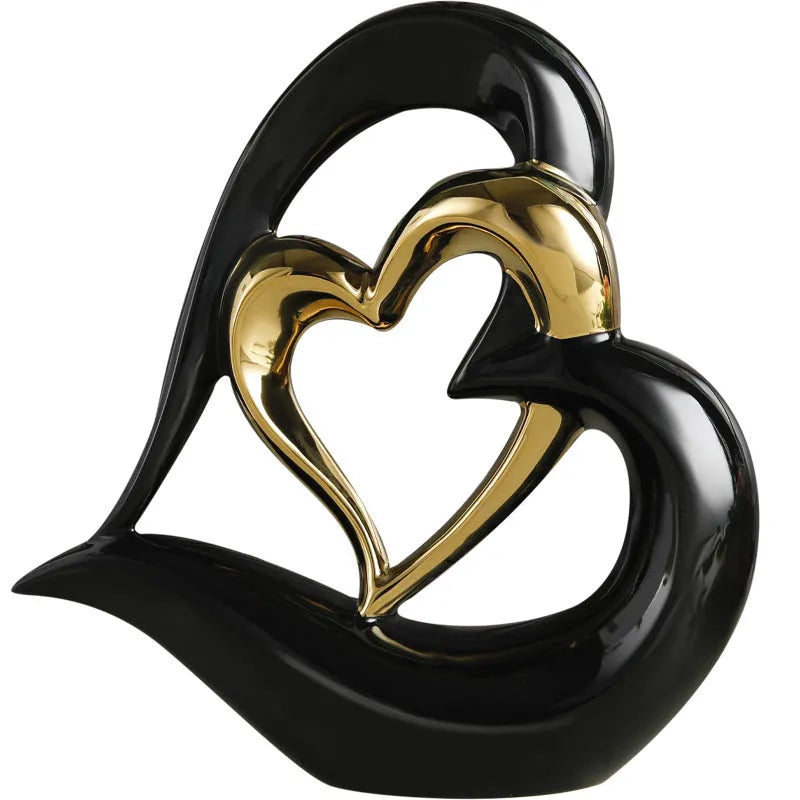 Modern white porcelain love heart ornament with a choice of metallic gold, silver and coloured finishes.