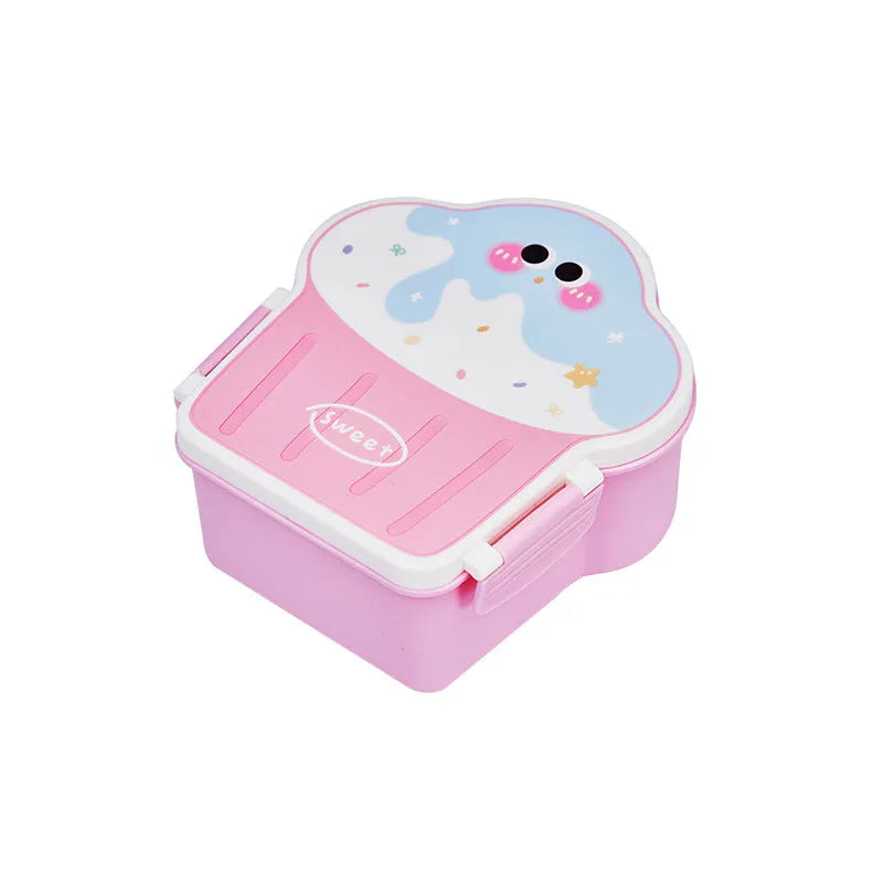Creative ice cream shaped plastic lunch box with spoon and fork in pink or blue colour
