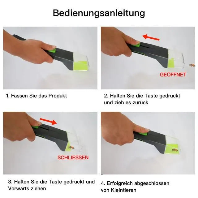 Green plastic handheld insect catcher for garden pest control on lawn