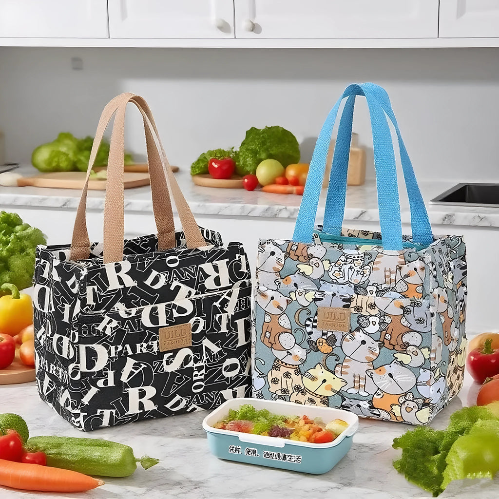 Women's printed canvas handbag with aluminium frame in horizontal square shape