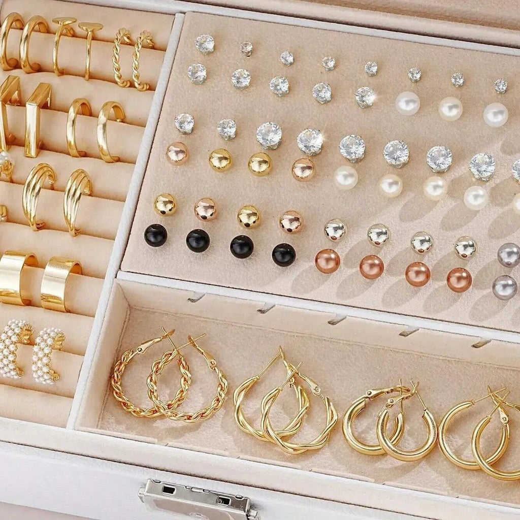 108-piece set of gold and yellow geometric and round alloy earrings for women.