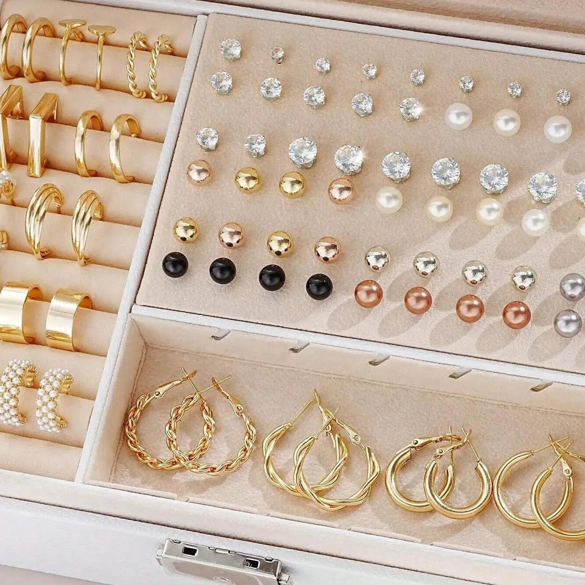 108-piece set of gold and yellow geometric and round alloy earrings for women.