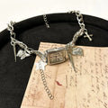 Dark electroplated women's cross necklace with multi-layer hemp flowers chain, adjustable 41-50cm