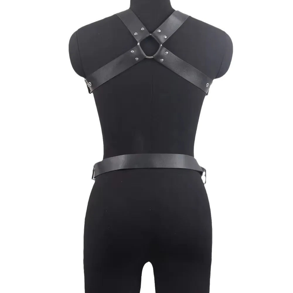 Thin black imitation leather waist belt with a patent finish and pin buckle closure.