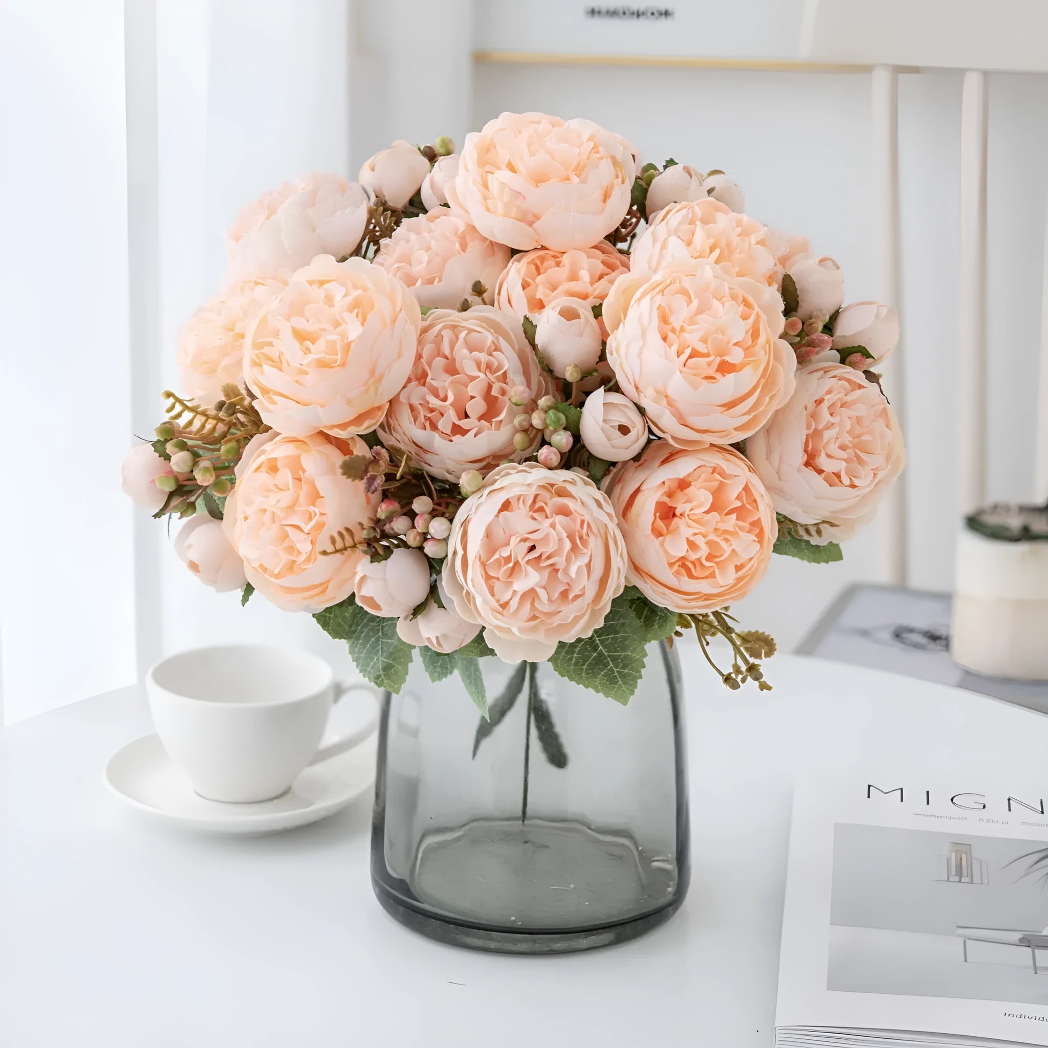 Artificial silk peony bouquet in champagne colour for wedding or home decoration