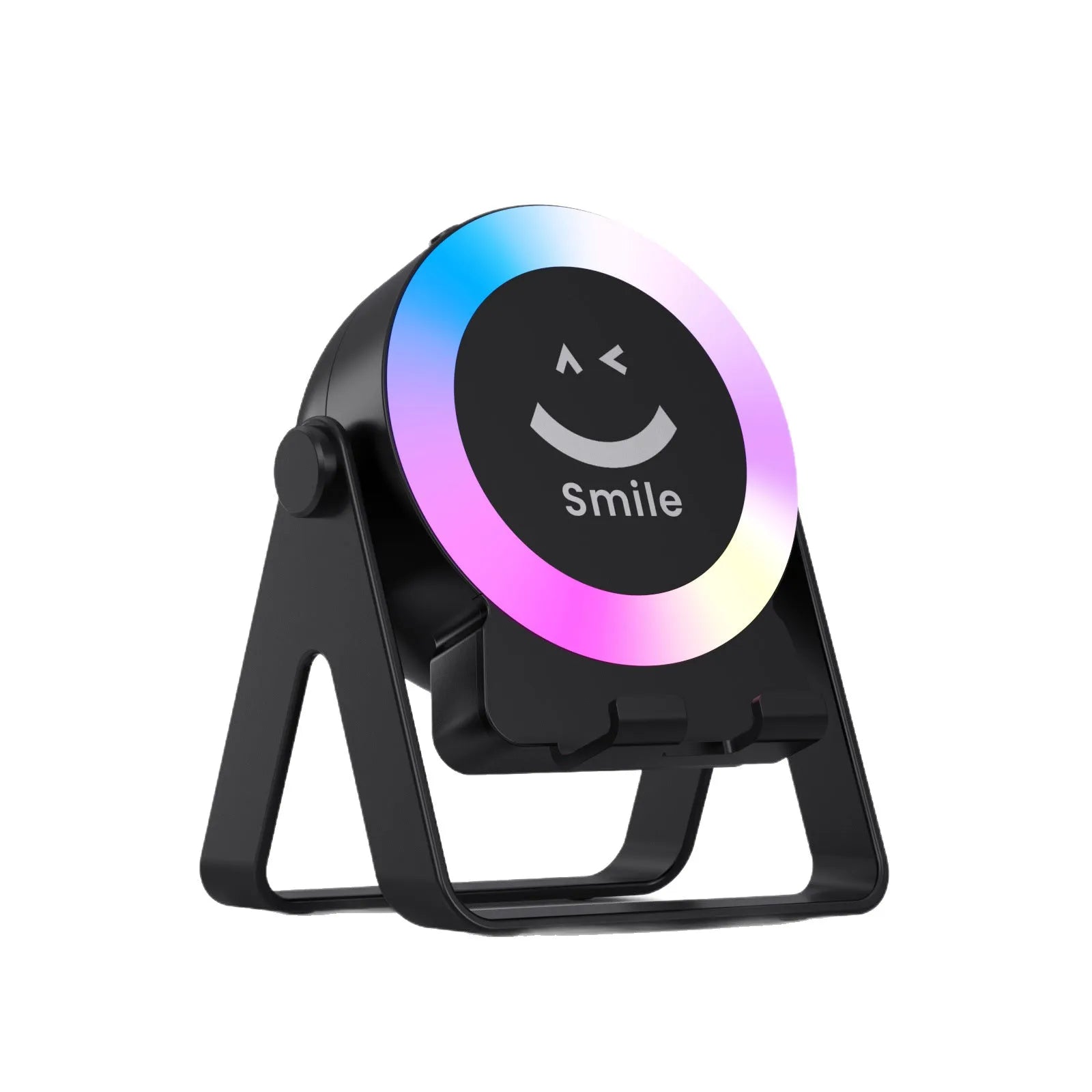 Black and white wireless Bluetooth speaker with induction bracket and colourful LED lighting effects