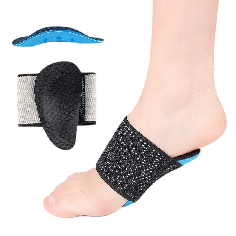 Blue elastic bandage arch support foot pads with EVA foam construction for flat foot relief