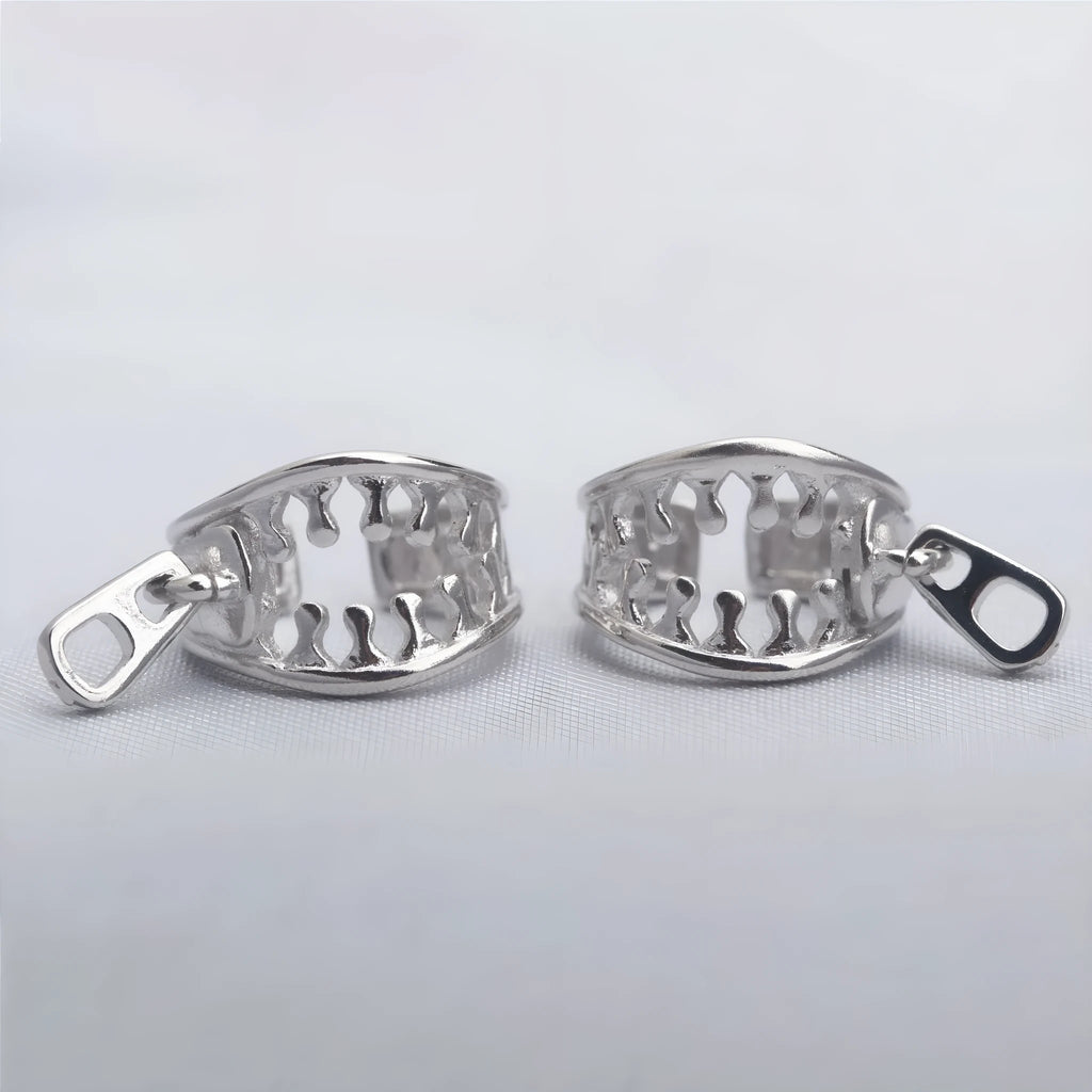 Copper geometric ear clip with zipper design detail and simple line elements