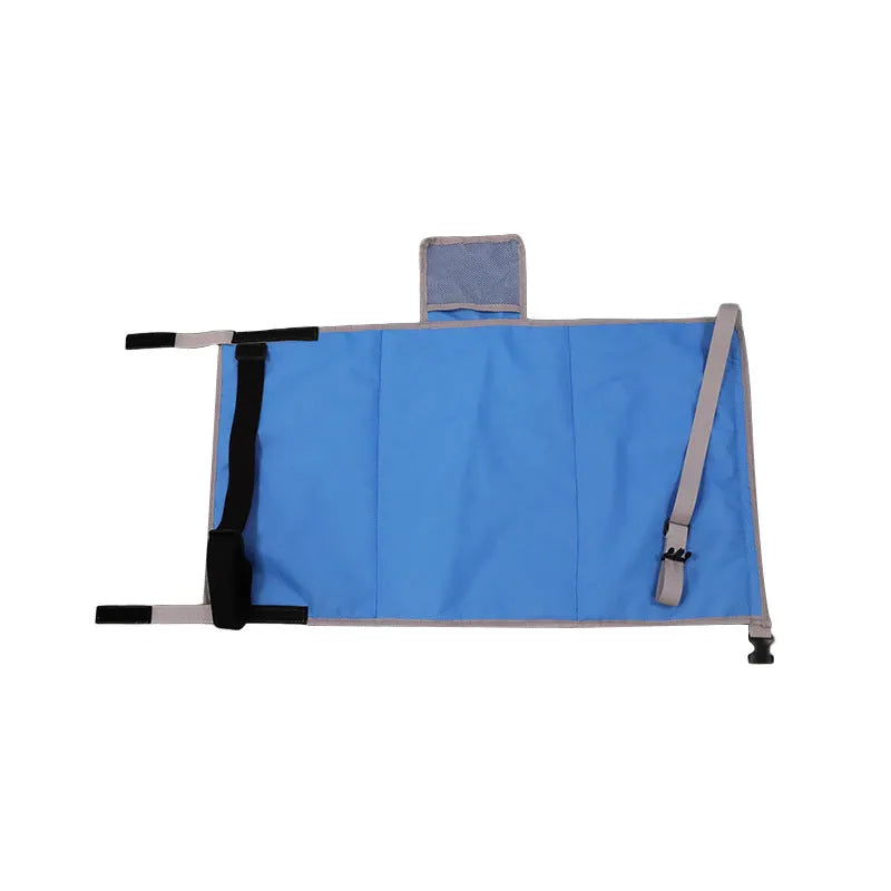 Portable children's aircraft pedal seat extender in blue with optional drawstring pocket