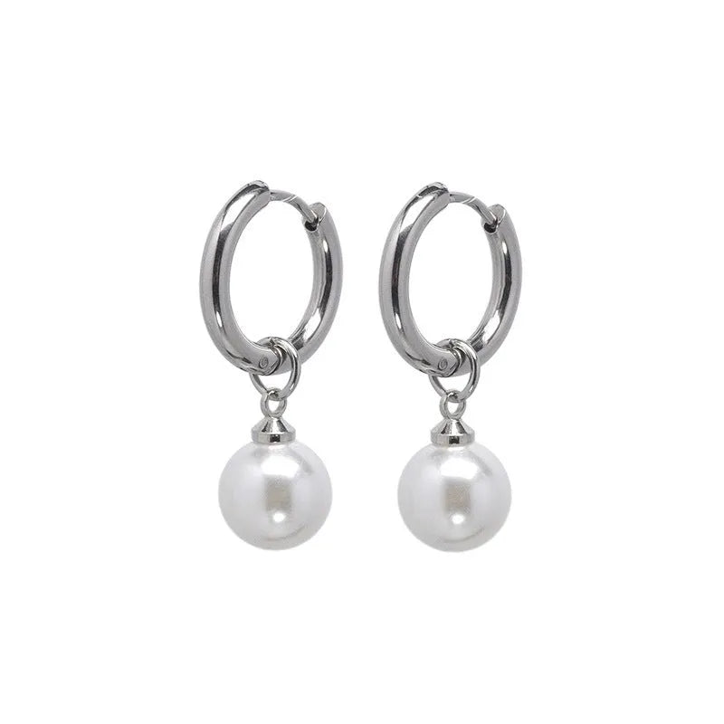 Women's alloy geometric pearl earrings with titanium steel posts
