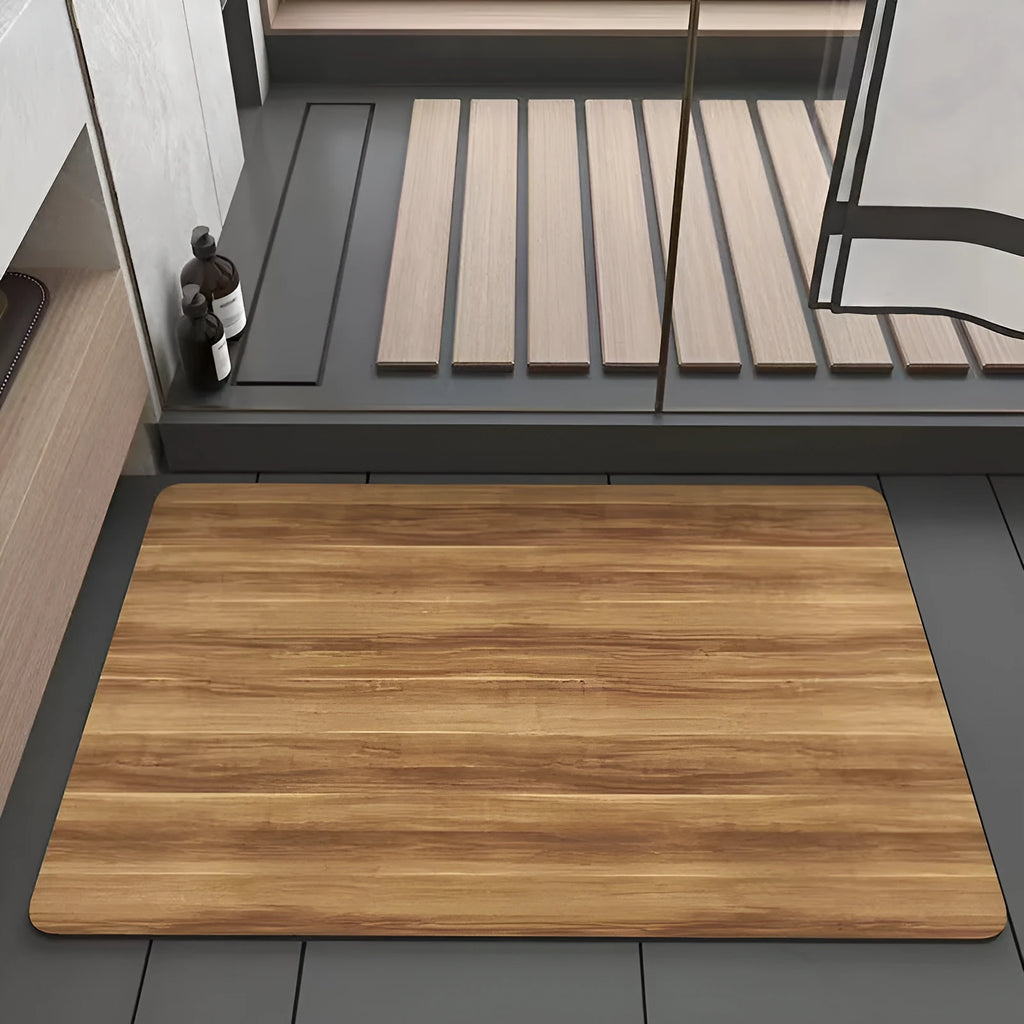 American wood grain diatom ooze bathroom floor mat with geometric pattern and non-slip surface