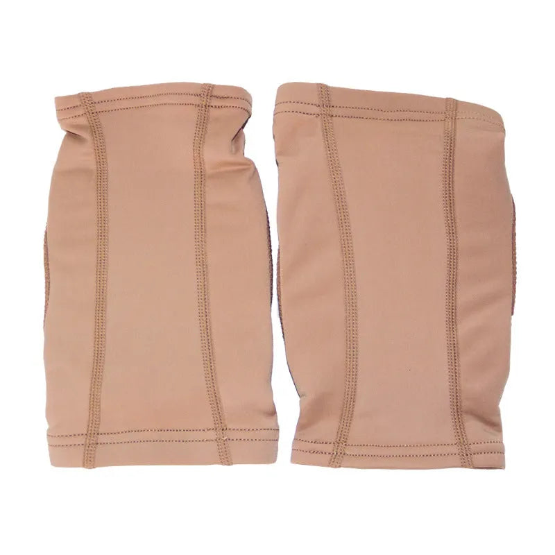 Ballet dance knee pads in skin colour and black options showing five size variations from XS to XL