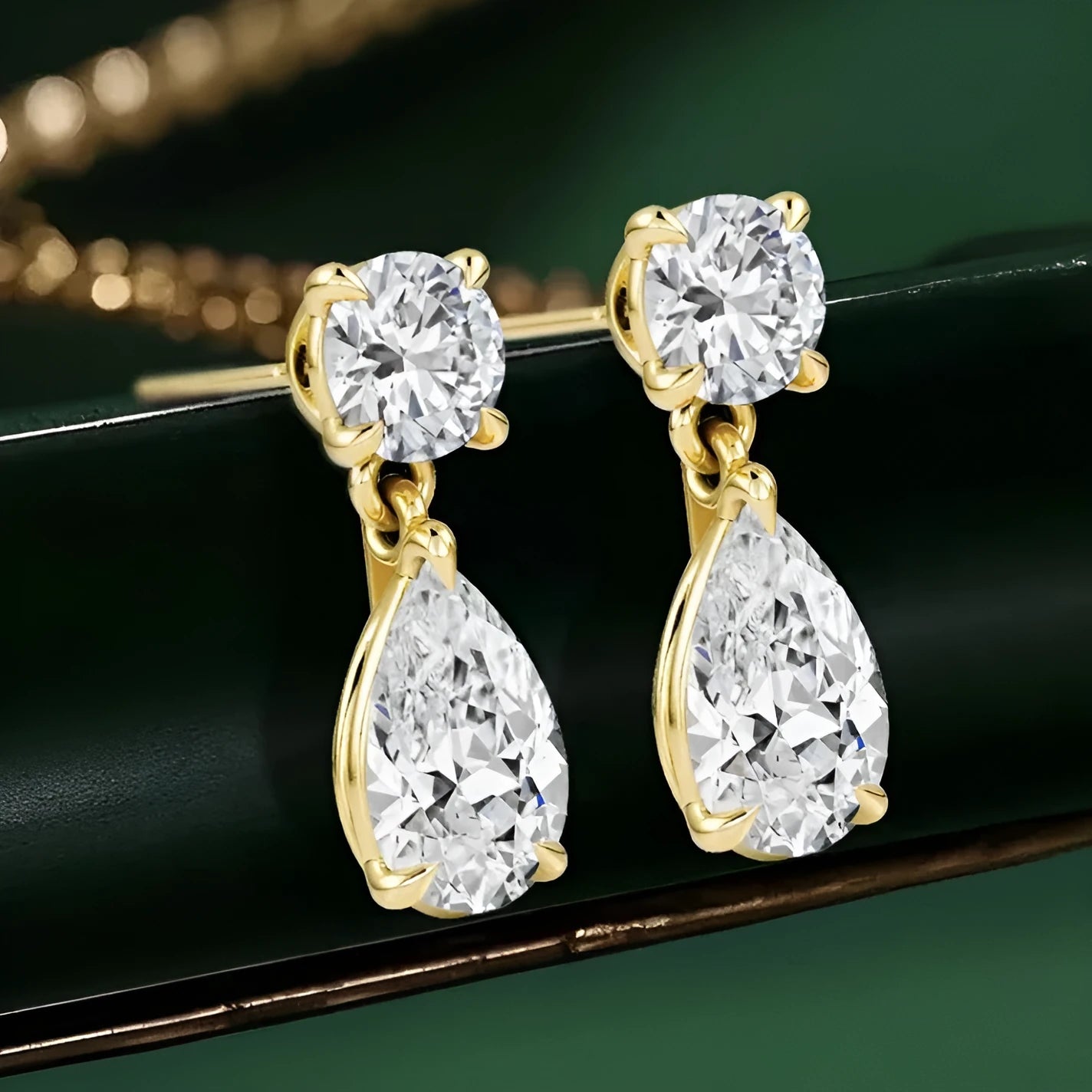 Sterling silver moissanite stud earrings with round and water drop stones in gold or silver