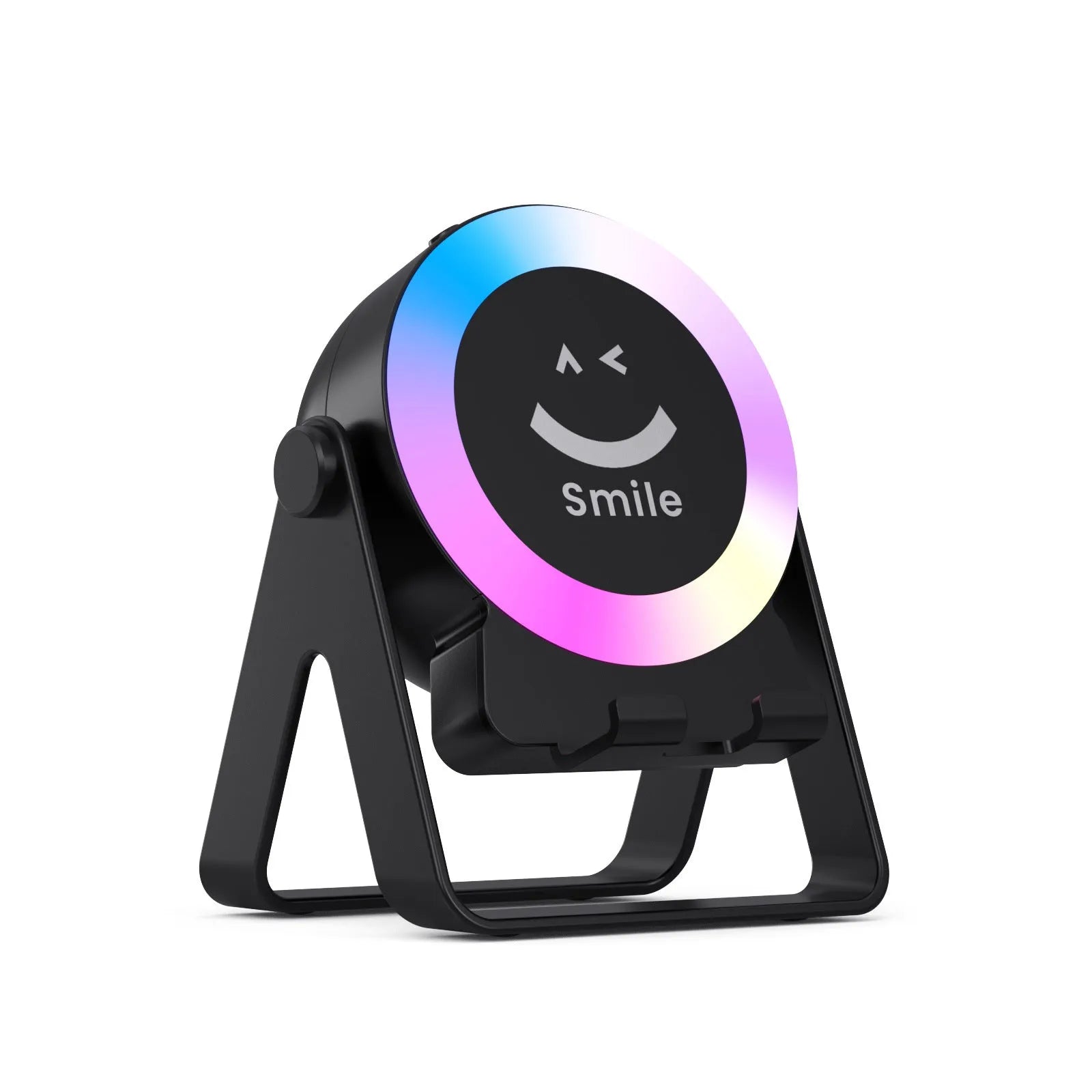 Black and white wireless Bluetooth speaker with induction bracket and colourful LED lighting effects