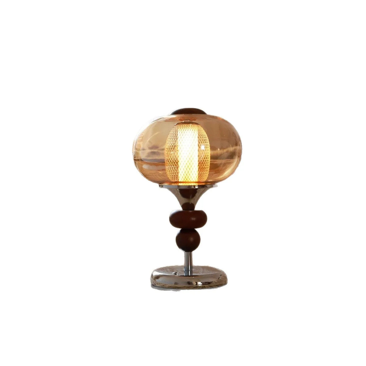 Solid wood retro palace-style table lamp with touch control panel showing three lighting colour options