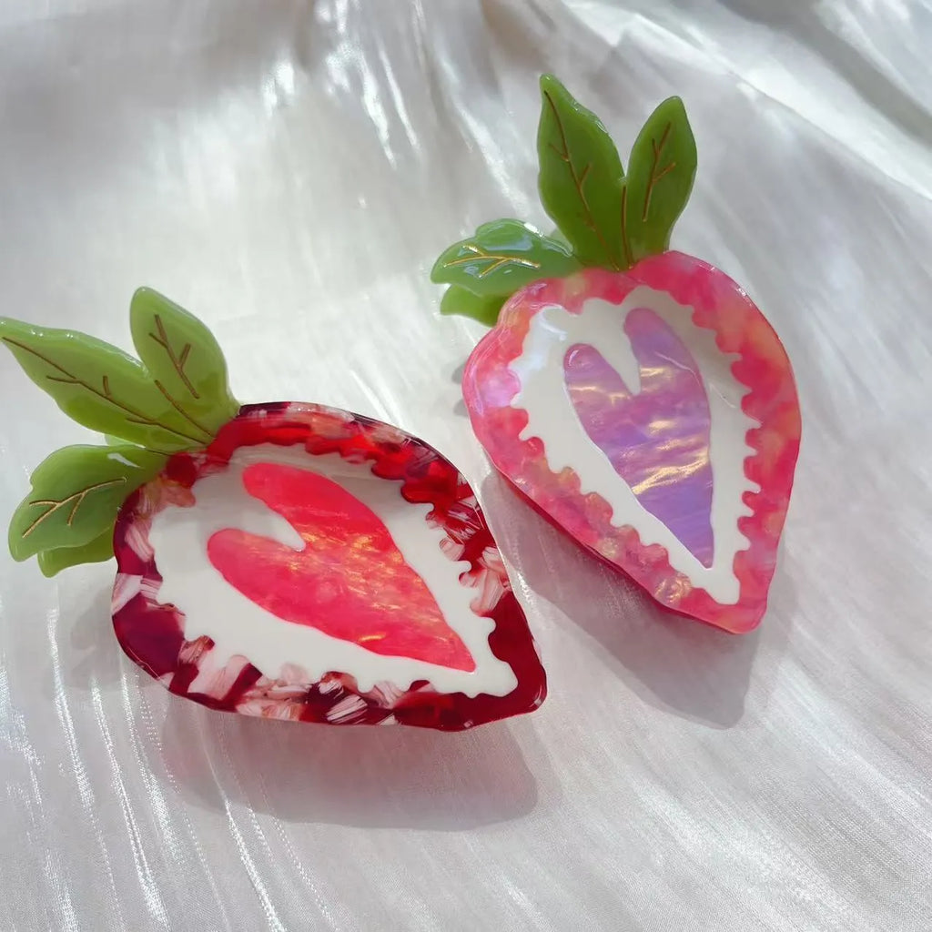Handmade strawberry hairpin in pastoral style for girls' hair accessories