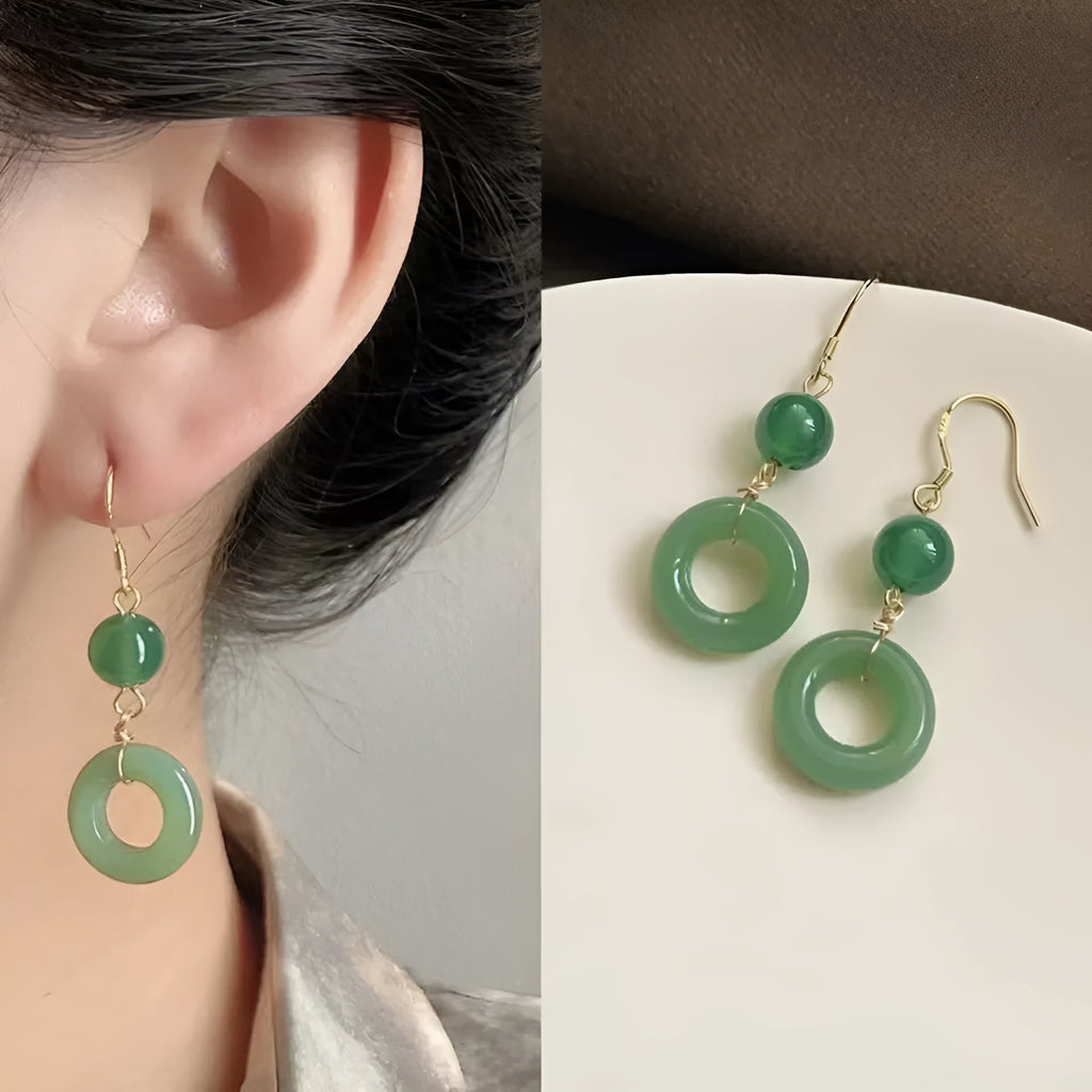 Green jade design geometric peace buckle earrings for Chinese traditional clothing