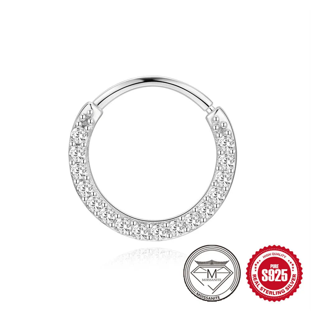 Sterling silver S925 stud earrings with platinum finish showing geometric petal designs in round, triangle, and multi-petal shapes