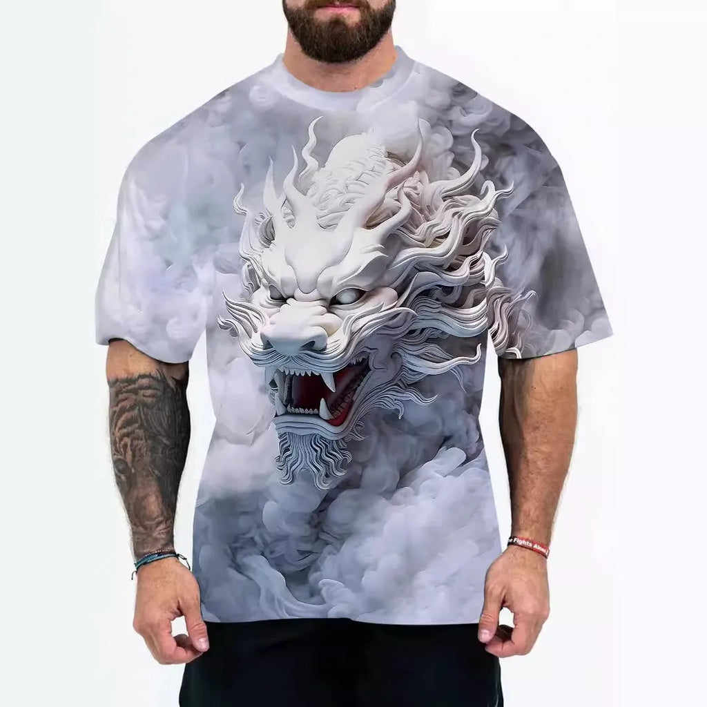 Men's loose fit graphic t-shirt with coloured letters design in chemical fibre blend fabric